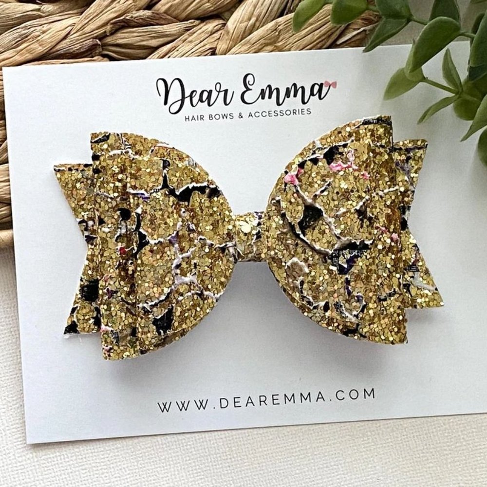 Gold & Black Crackle Chunky Glitter Hair Bow